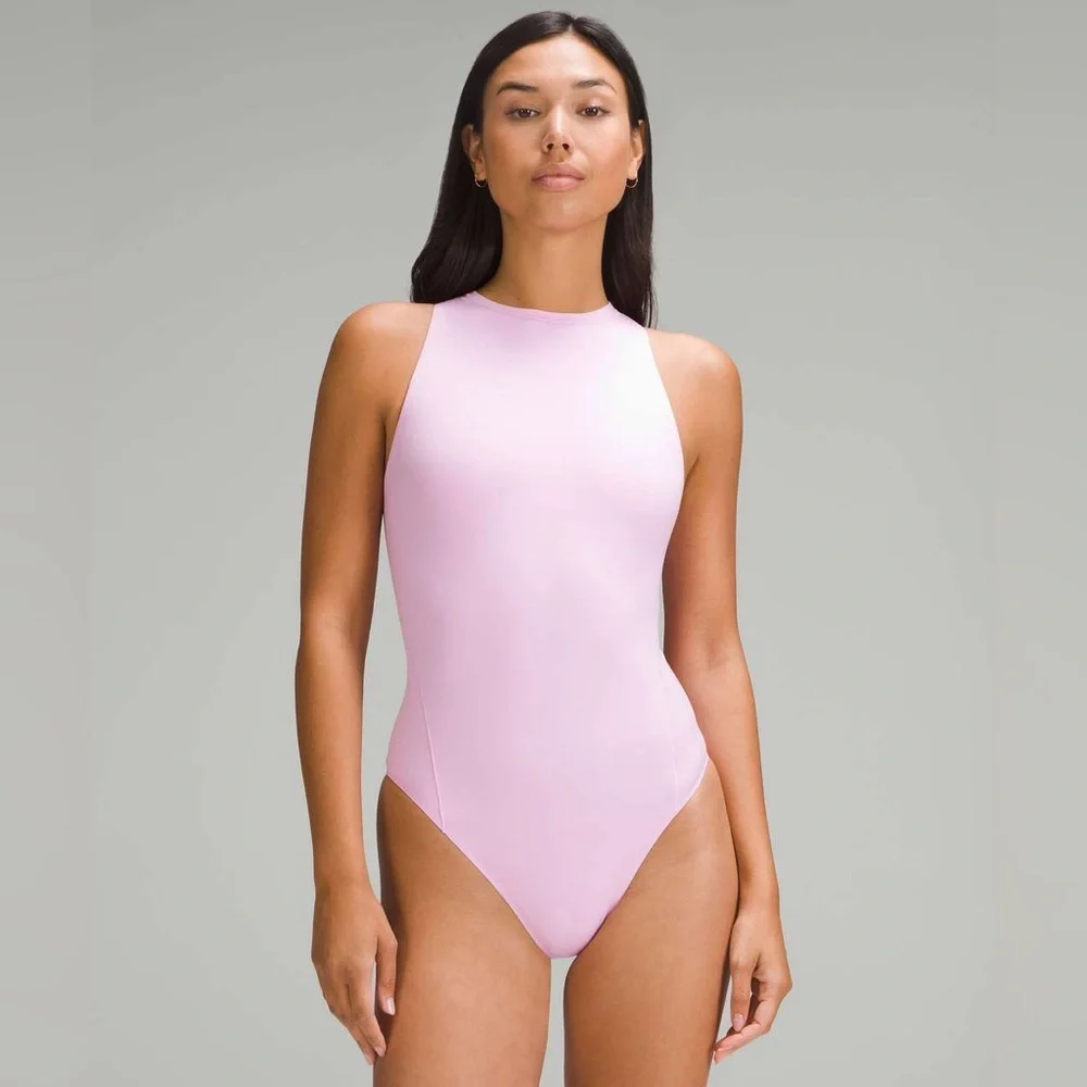 Lululemon Wundermost Ultra-Soft Nulu High-Neck Sleeveless Bodysuit - Vital Pink - Picture 1 of 7